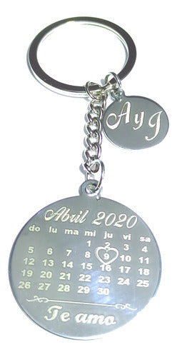 Personalized Engraved Anniversary Calendar Steel Keychain 2