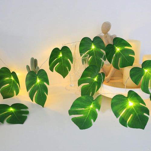 Cadena Luces Led 20 Con Hojas Palma, Hoja Monstera Tropical 0