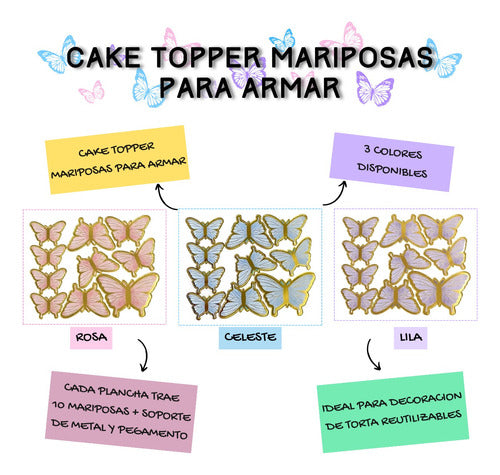 Cake Topper Mariposa Para Armar X10 Unid - Decoracion Torta 7