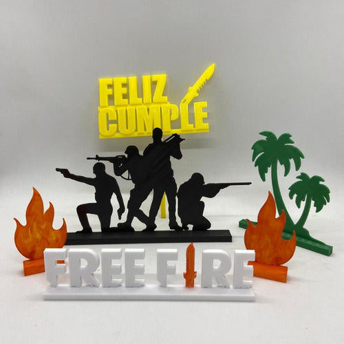 PALMERA3D Adorno- Siluetas-carteles Free Fire+ 10 Llaveros 1