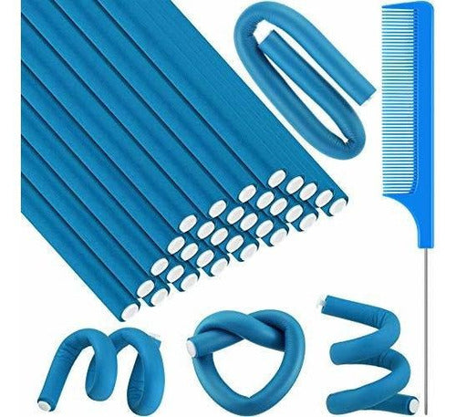 Syhood 30 Flexible Curling Rods 24 X 1.2cm Foam Hair Rollers + Steel Pin Tail Comb 0