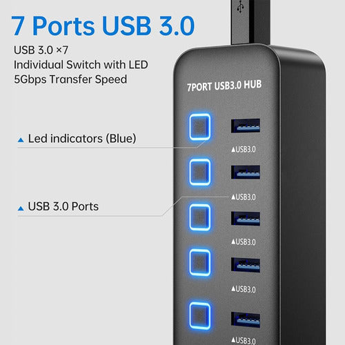 Onfinio Usb Hub 3.0 7 Puertos, Divisor De Concentrador De Da 2