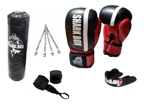 Shark Box Boxing Bag 30 X 1.30cm with Filler, Gloves, Chain, and Wraps 0