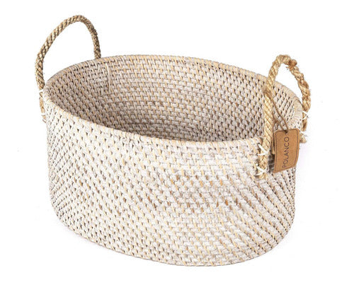 Handwoven Rattan Oval Basket with Natural/White Handles by Polanco Home Deco 0