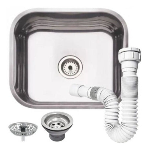 Pileta Acero Inox 40x34x14 Cm + Sifón + Válvula Tramontina 0