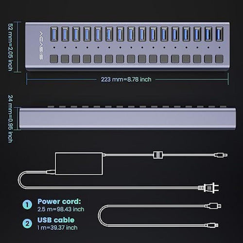 Concentrador Usb Alimentado - Acasis 16 Puertos 5