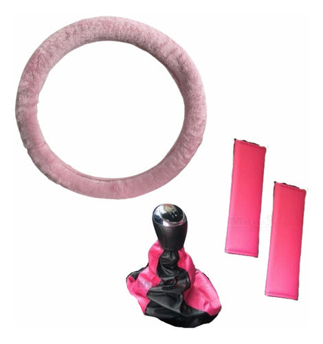 Cubre Volante Rosa Peluche+ Cint.+ C/pal.- Renault Sandero 0