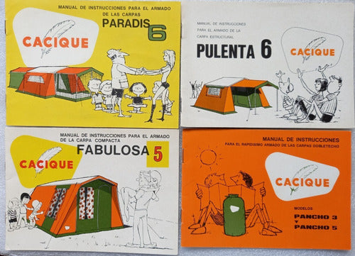 Lote 4 Folletos Antig Publicidad Carpas Cacique Camping ´60s 0