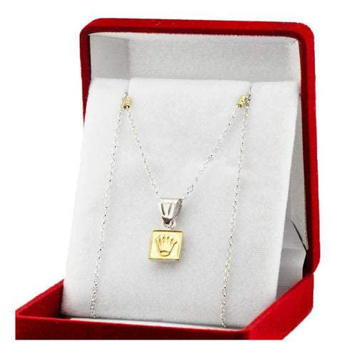 Square Crown Pendant Chain Silver and Gold Unisex Gift 0