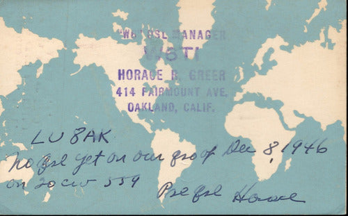 Tarjeta Qsl - De W6ti A Lu8ak (año 1946) 0