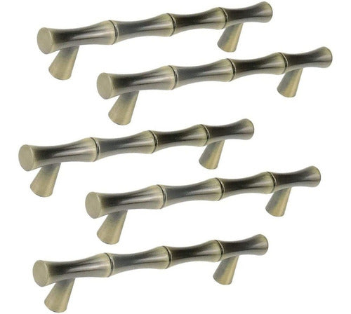 4 Tiradores Bitray Diseño Forma Bambu Bronce 9.6cm 0