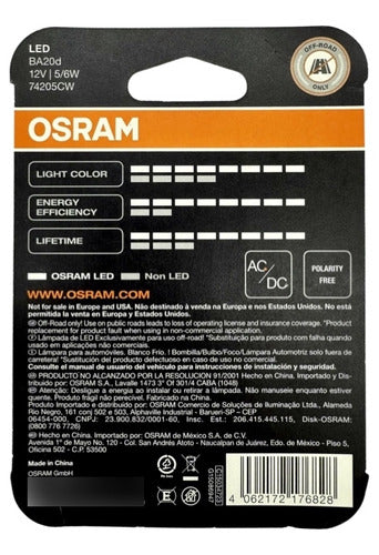 Lampara Osram Led Ybr Ed125  S2 12v Ba20d Culote Bosch 6000k 3