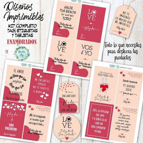 Kit Imprimible San Valentín Enamorados Salmón Tags+etiquetas 3