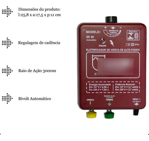 Eletrificador Cerca Eletrica Gado Aparelho Choque 50km Zk50 7