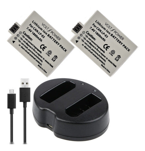 Dual Charger with 2 LP-E5 1800mAh Batteries for Canon T1i 500D 450D XSi 0