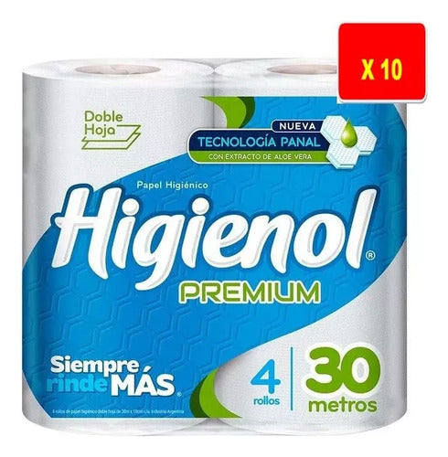 Higienol Premium Double Sheet Hygienic Paper 4 X 30 m Bolson X 10 + 0