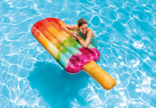 Intex Inflatable Pool Mattress Ice Cream Stick + Manual Pump 5