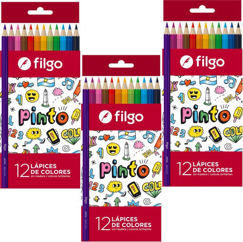 Filgo 3 Box Set of 12 Assorted Colored Pencils Long Resin 0