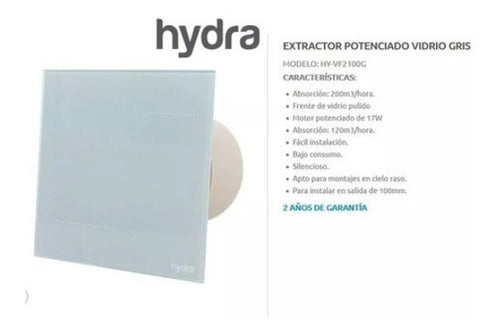 Extractor De Baño Hydra De Vidrio Gris Tiza 10 Cm 1