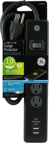 Ge 13478 Surge Protector 4 Outlet 450j 3 Cord 2usb 2