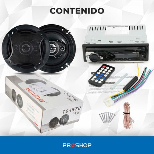 Combo Stereo Bluetooth Usb Fm Mp3 + Parlantes 16 Cm 500w 7