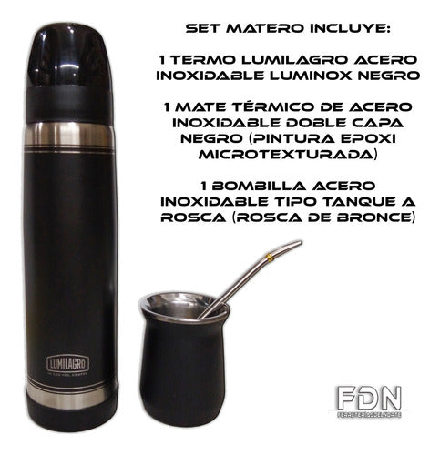 Lumilagro Termo A. Inox Negro + Mate + Bombilla - Fdn P9 1