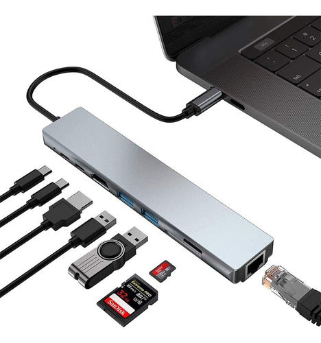 Hub Macbook Air Pro 8 En 1 Windows Tipo Usb C Apple Pendrive 0