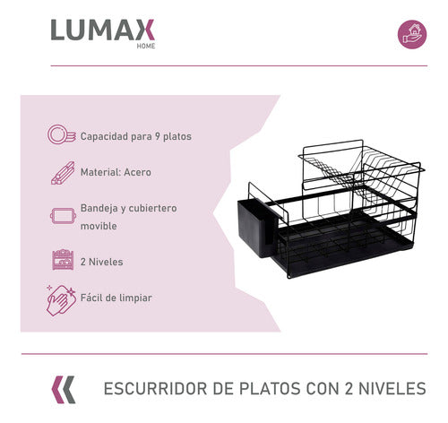 Escurridor De Platos Modular De 2 Niveles En Acero Lumax 1