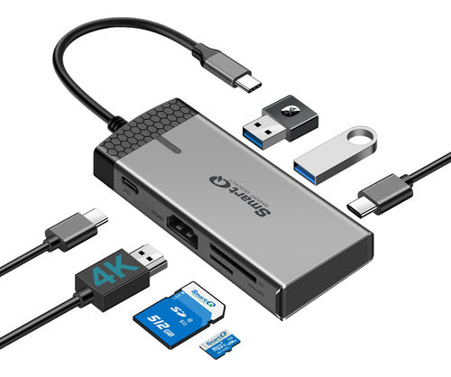 Smartq Hub Usb C H352, Hub Usb-c (7 En 1) Con Hdmi 4k, Entre 0