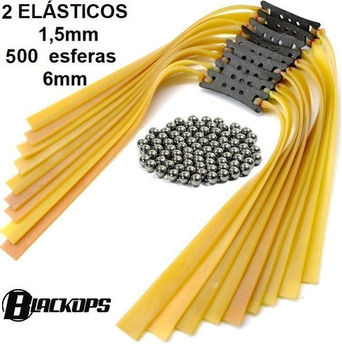 Atiradeira Estilingue Kit 2 Elásticos 1,5mm + 500esferas Aço 1