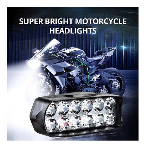 Extra Bright 12-LED Auxiliary Motorcycle and ATV Light Set - 18W 1800lm x 2 - Faro Auxiliar 12 Led Moto Cuatriciclo Luz 18W 1800Lm X 2