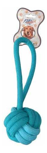 Febo Pet Toy with Knotted Ball in Green and Light Blue 0