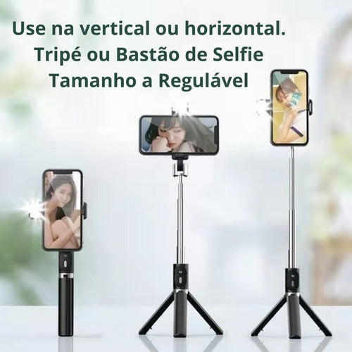 Bastão Pau Selfie Tripe Luz Led Bluetooth Retratil Celular 1