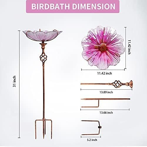 Comedero Mumtop Para Pajaros Flor Cristal Rosa - Estaca 78cm 3