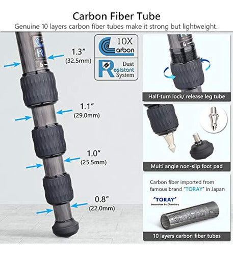 Artcise Trípode De Video Para Cámara Con Trípode De Fibra De Carbono 3