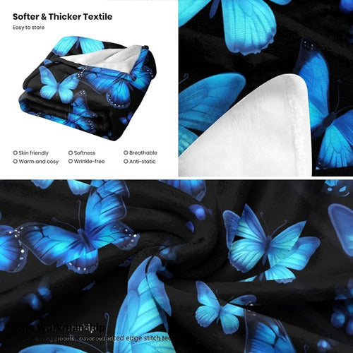 TOHTWAG Beautiful Butterfly Blanket with Blue Butterflies Soft Fleece Printed Blanket 2