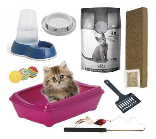 Cat Litter Box Set with Feeder, Scoop, and Scratcher 0