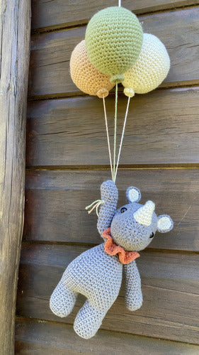 Handmade Amigurumi Rhinoceros Pendant with Balloons 7