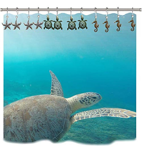 Molika - Shower Curtain Hooks with Turtle, Seahorse, and Starfish Design 2