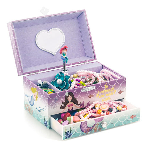 A&A Musical Jewelry Box for Girls with Large Drawer Mermaid Theme in Purple 1