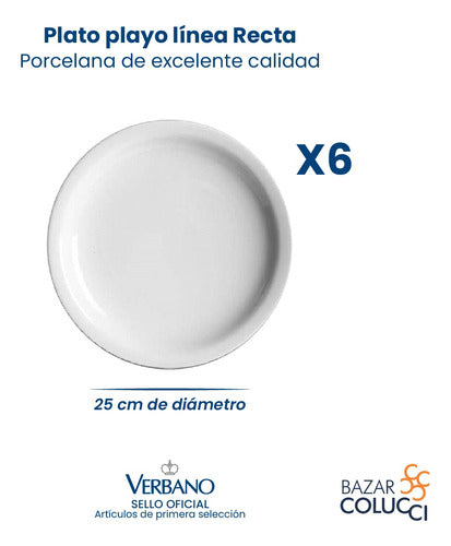 Verbano Set X6 Platos Postre Playos Y Hondos Porcelana Línea Recta 2