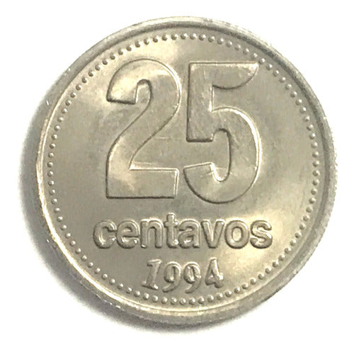 Argentinian Coins: 25 Centavos 1994 With Stripe Over Value 2