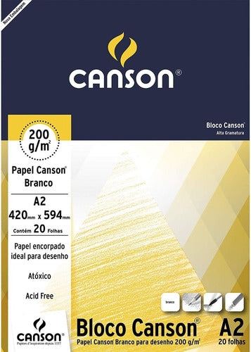 2x Bloco Papel Desenho Canson C A Grain 200g 224g A2 Branco 0