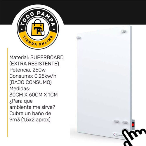 Temptech Combo Estufa Electrica Panel Calefactor 250w X 2 Unidades 1