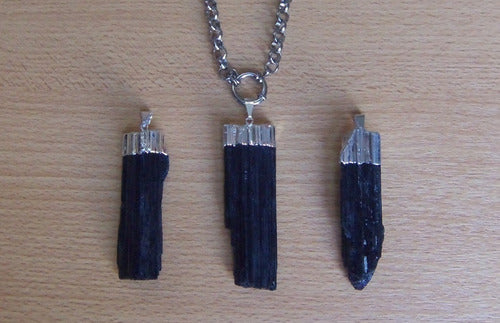 Black Tourmaline Necklace 7cm Pendant with Surgical Steel Rolo Chain 1