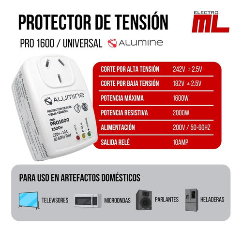 Protector De Alta Y Baja Tensión 1600w Alumine X3 Unidades 2