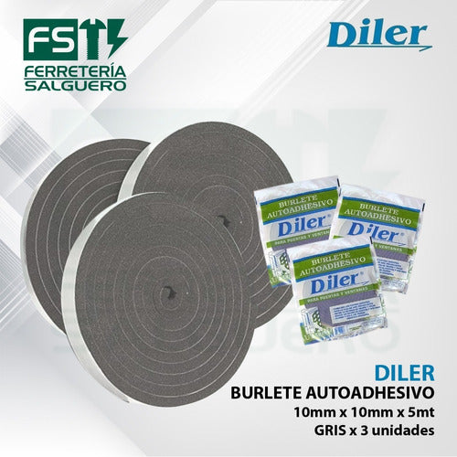 Diler 3x Self-Adhesive Foam Weatherstrip 10x10x5 Door/Window 1