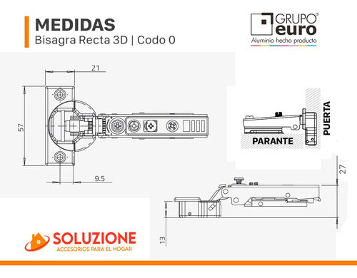 Bisagra 3d Recta Cierre Suave 35mm Cd 0 Grupo Euro X 12 Unid 6