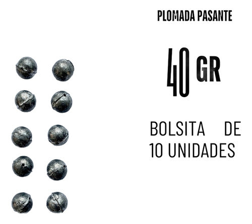 Chicho Pesca Plomada Pasante Redonda 40gr X 10 Unidades 1