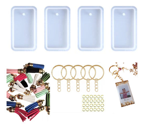 Aiuartesanas Silicone Mold Set: 4 Rectangular Molds + 25 Tassels + Golden Keychain 0